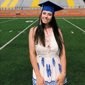 Blue and White Lace Romper